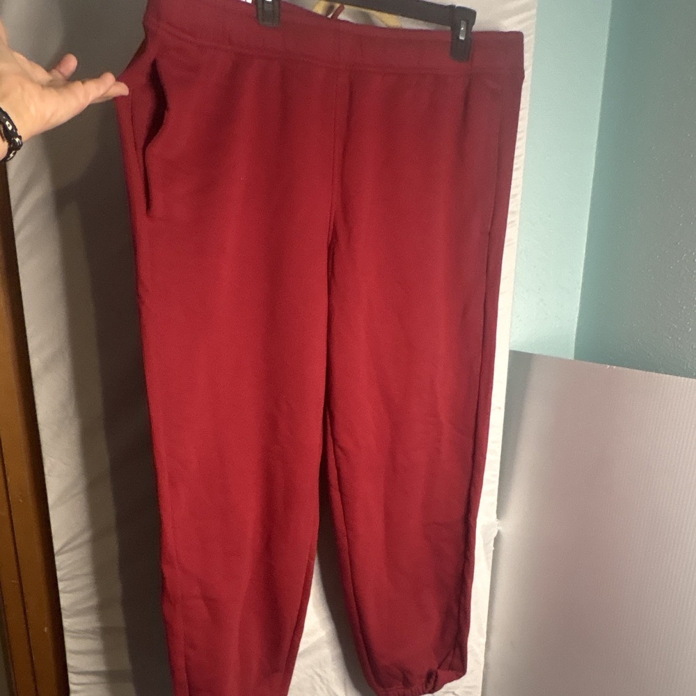 Member's Mark Women Fleece Jogger Pants 2XL Drawstring Pockets Burgundy 9247